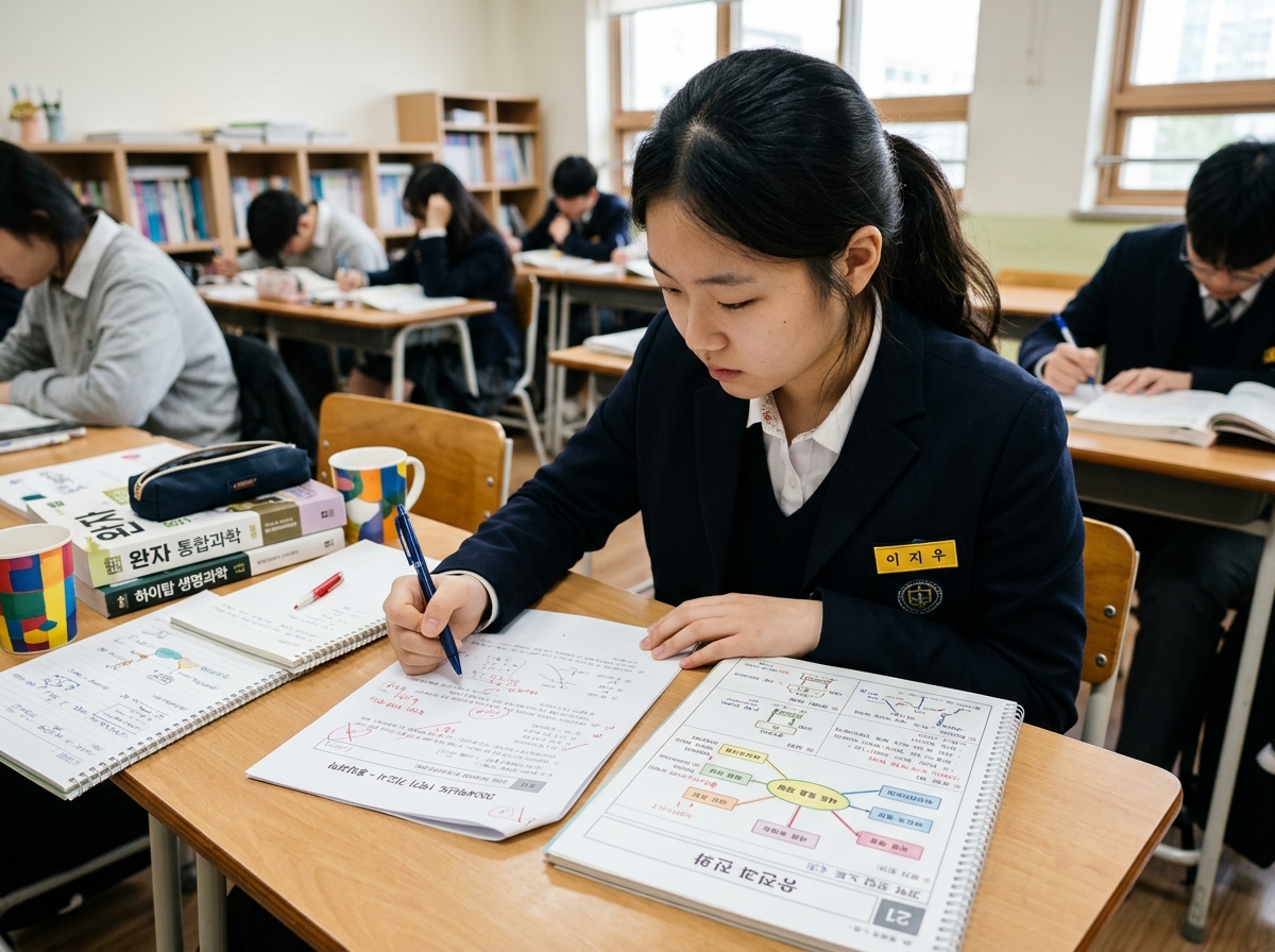 과학 오답 노트를 검토하는 학생
