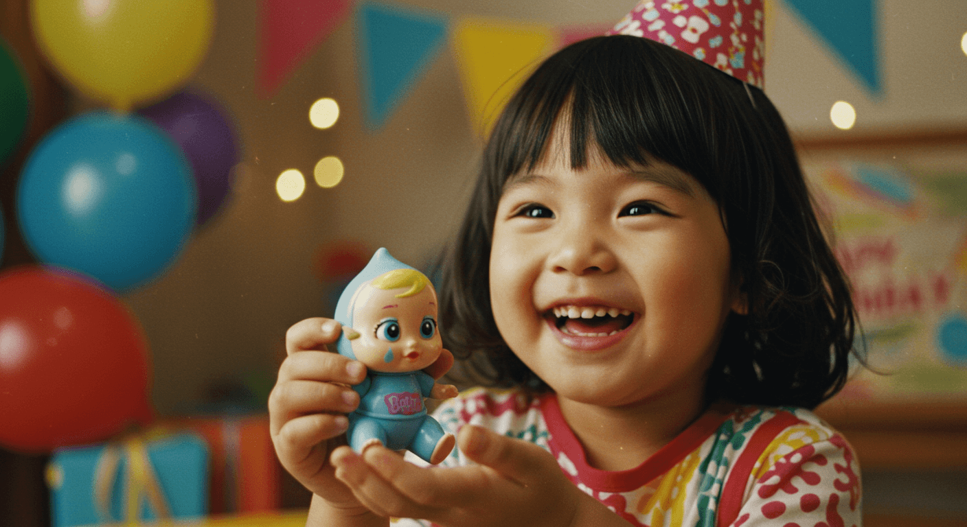 부모가 아이에게 크라이베이비 인형을 선물하는 모습 1