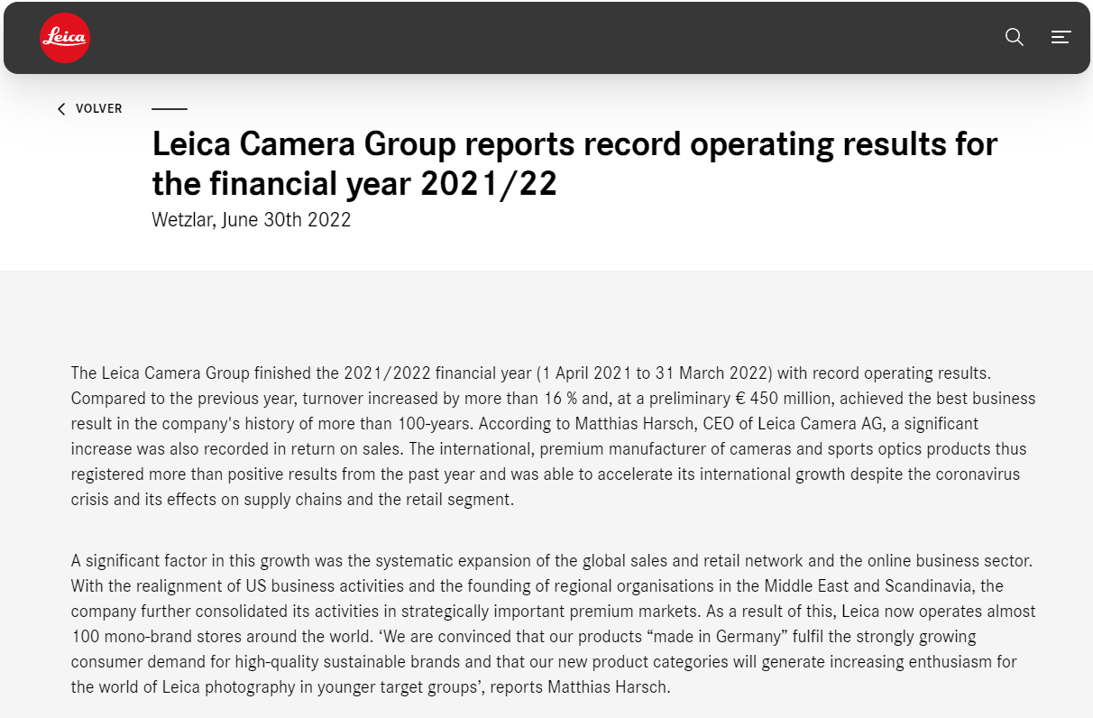 2021년은 라이카 최대 매출의 해