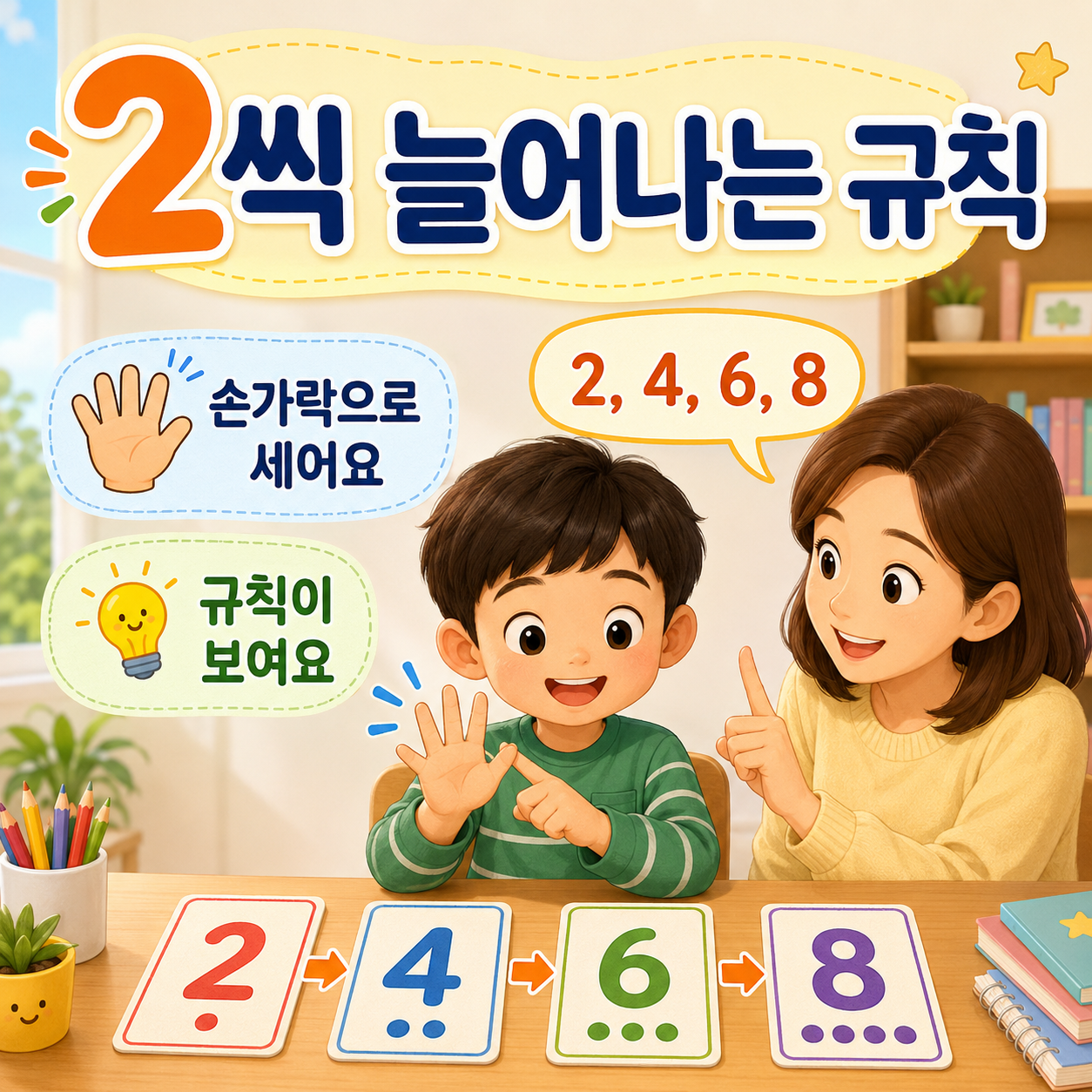 2씩 늘어나는 규칙을 몸으로 익혀요