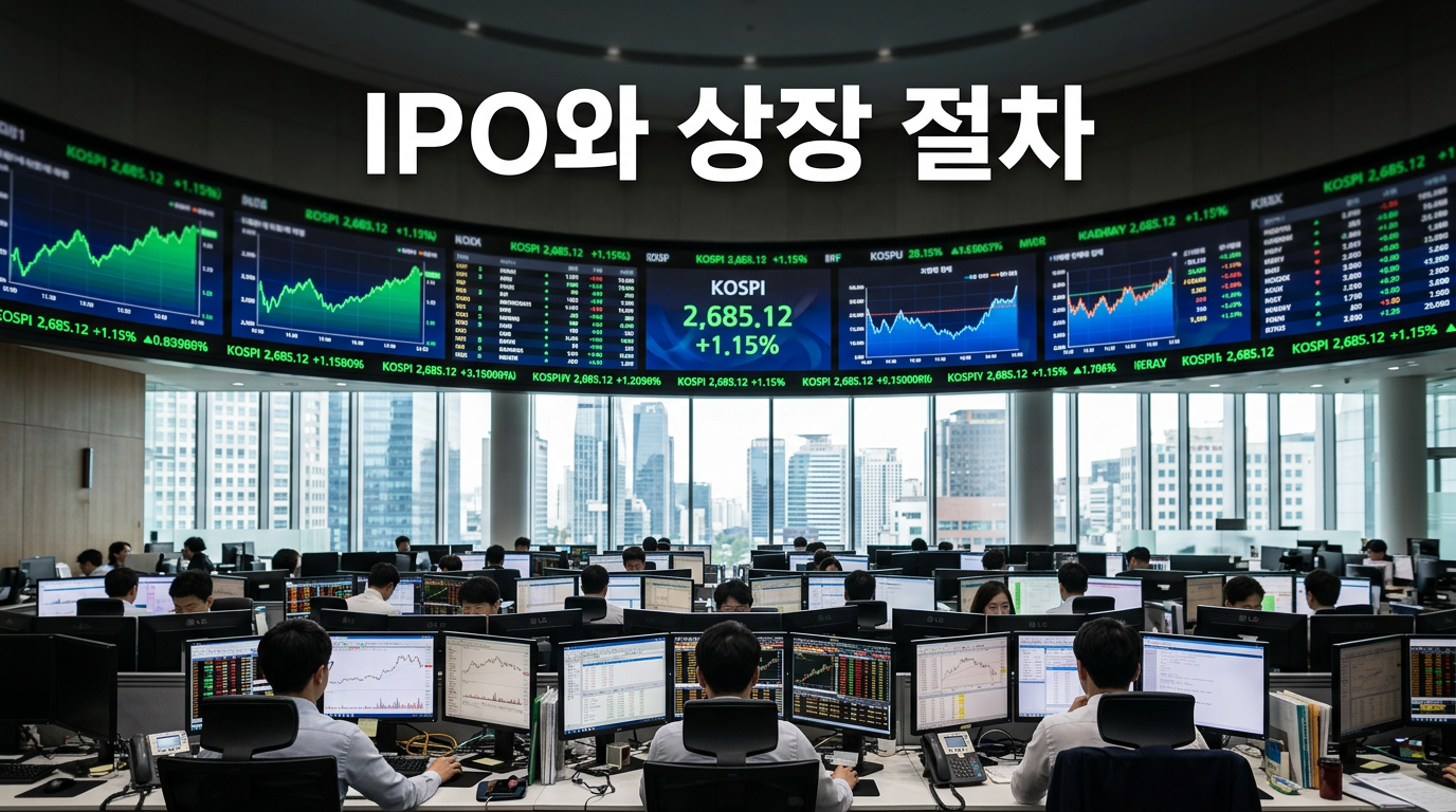 IPO와 주식 상장 절차를 보여주는 증권거래소 사진