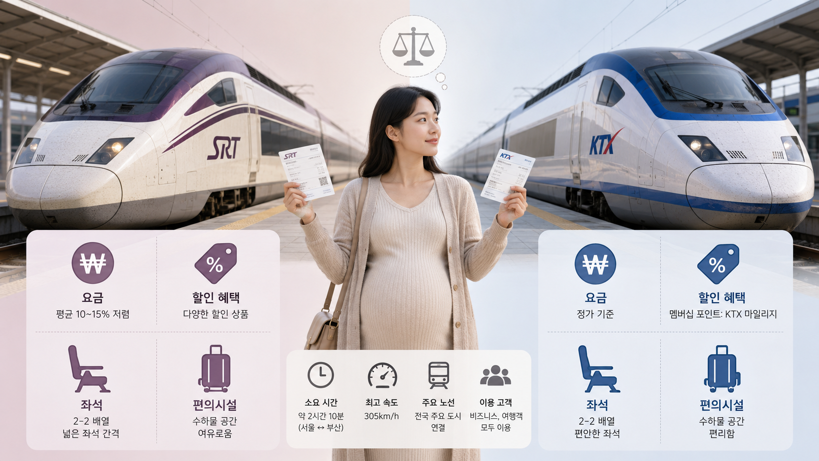 임산부-할인-혜택을-기준으로-SRT와-KTX를-비교하는-이미지