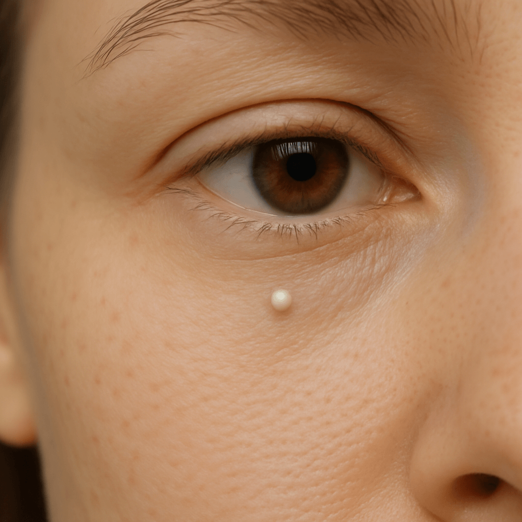 눈가에 작게 생긴 하얀 좁쌀 모양의 피부 질환(출처**자체제작)