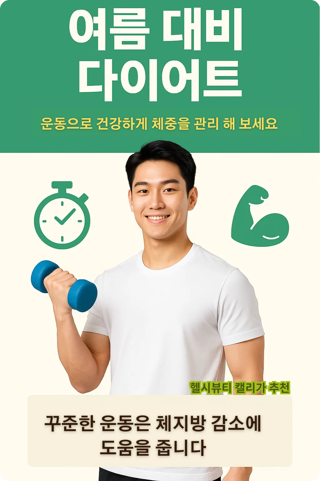 운동하는 남성과 여름 대비 다이어트 문구가 포함된 인포그래픽 이미지