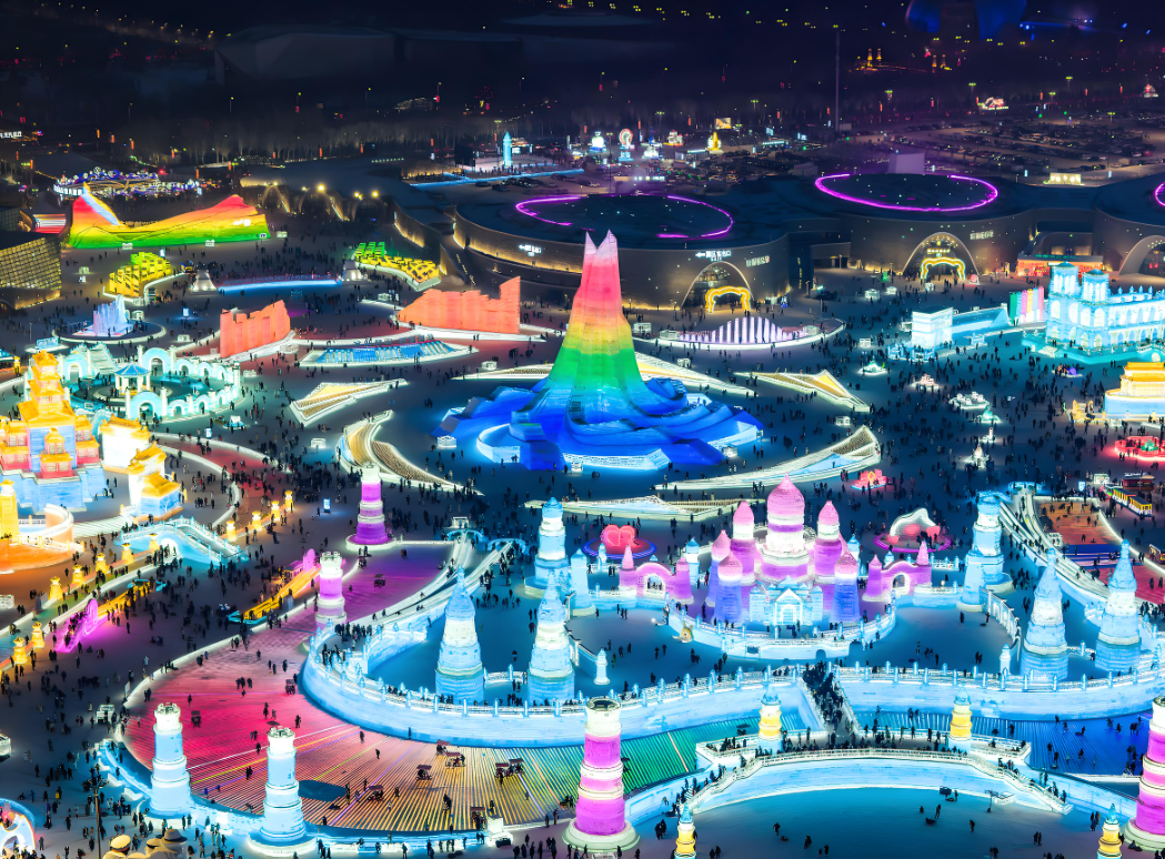 하늘에서중국빙등축제야경을찍은사진