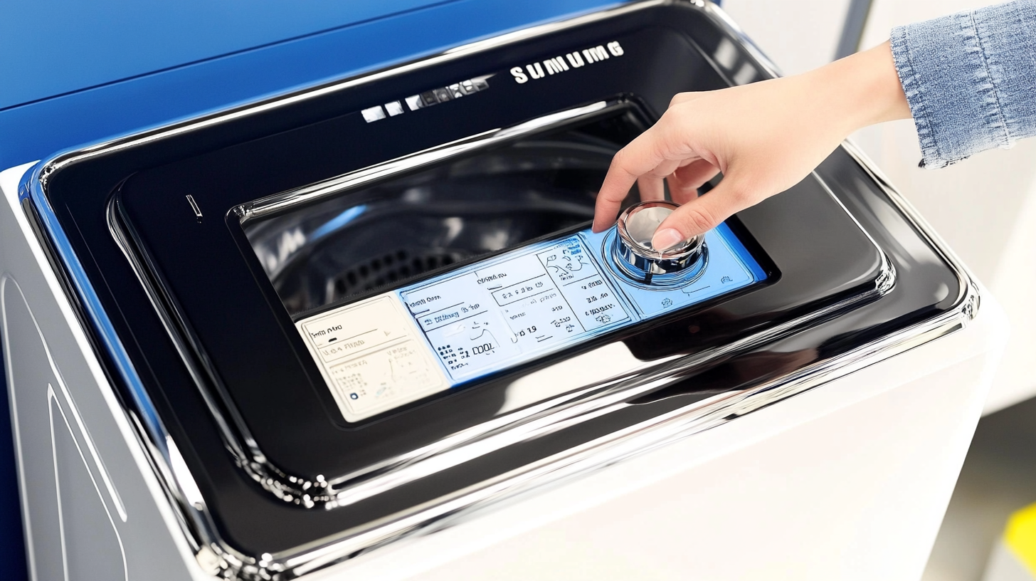 사용자가 삼성 WF2522HDKKP의 올인원 컨트롤 패널을 사용하여 세탁 모드를 조정하는 근접 촬영 모습