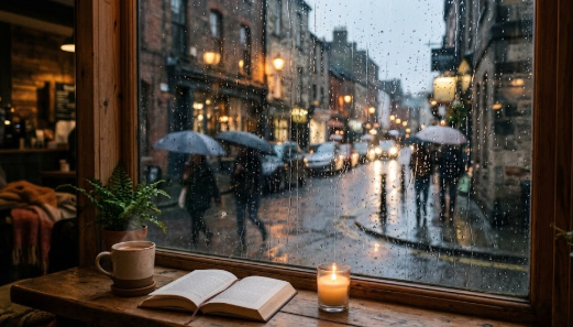 비 내리는 창가 풍경