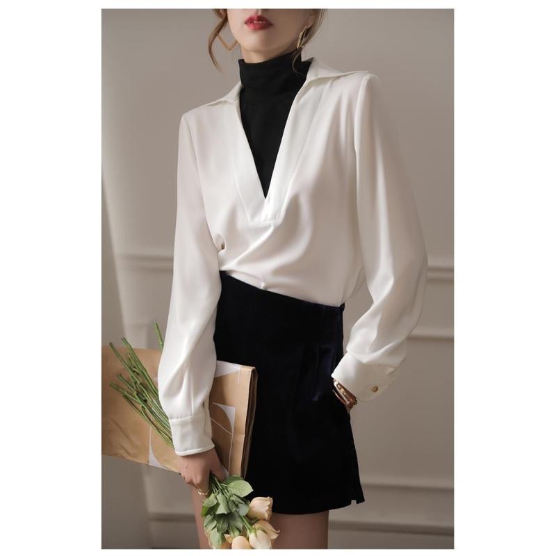 쩐쿠 가을 여성 목폴라 셔츠 블라우스 8599 L