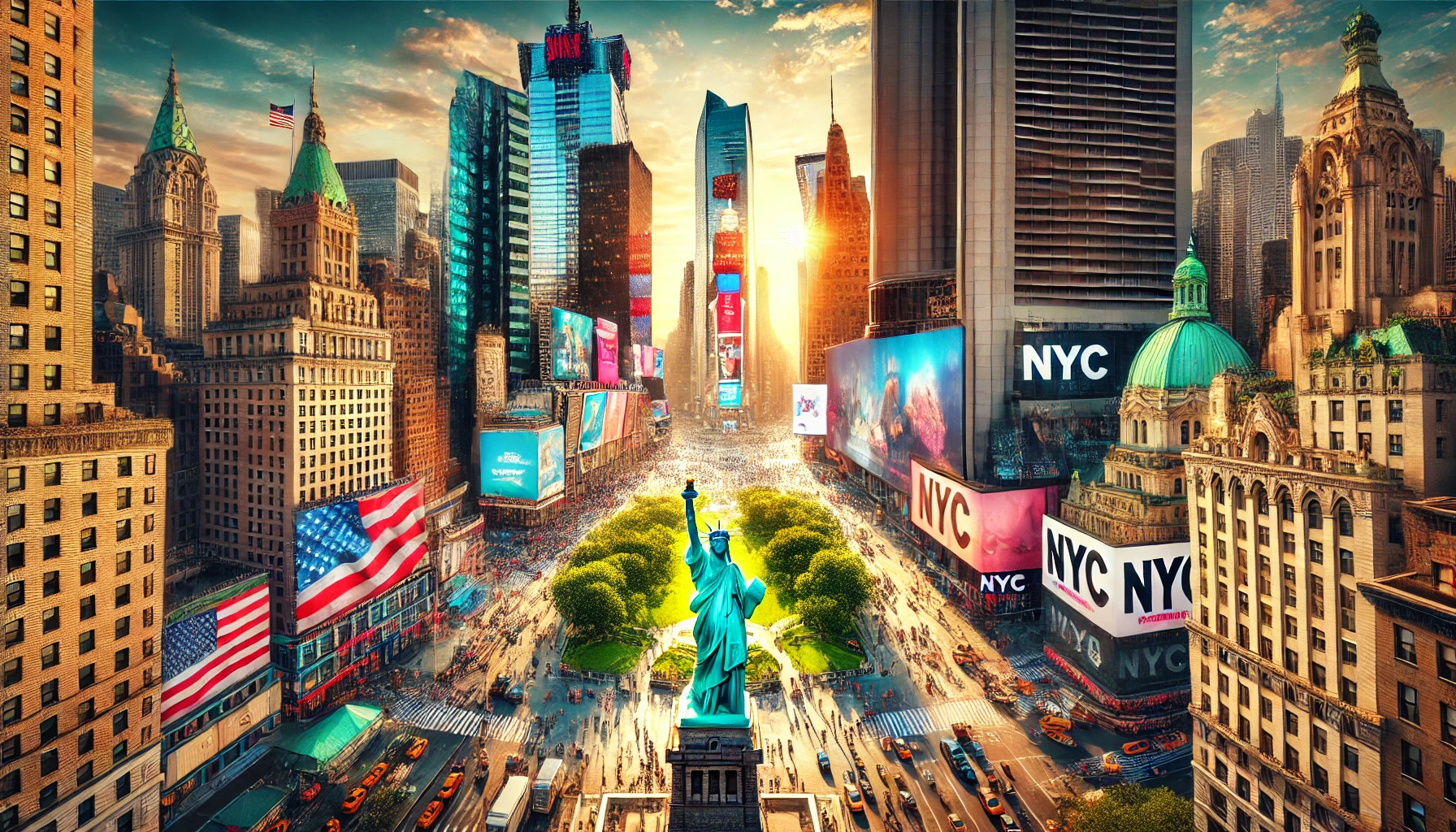 뉴욕 타임스퀘어, 자유의 여신상, 센트럴 파크 전경