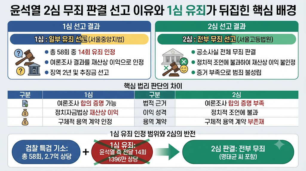 윤석열 2심 무죄 판결 선고 이유와 1심 유죄가 뒤집힌 핵심 배경