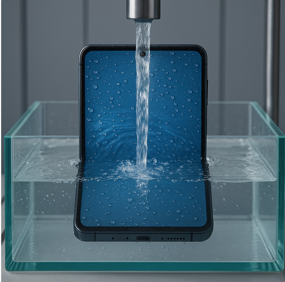 방수 테스트 진행하는 폴더블폰