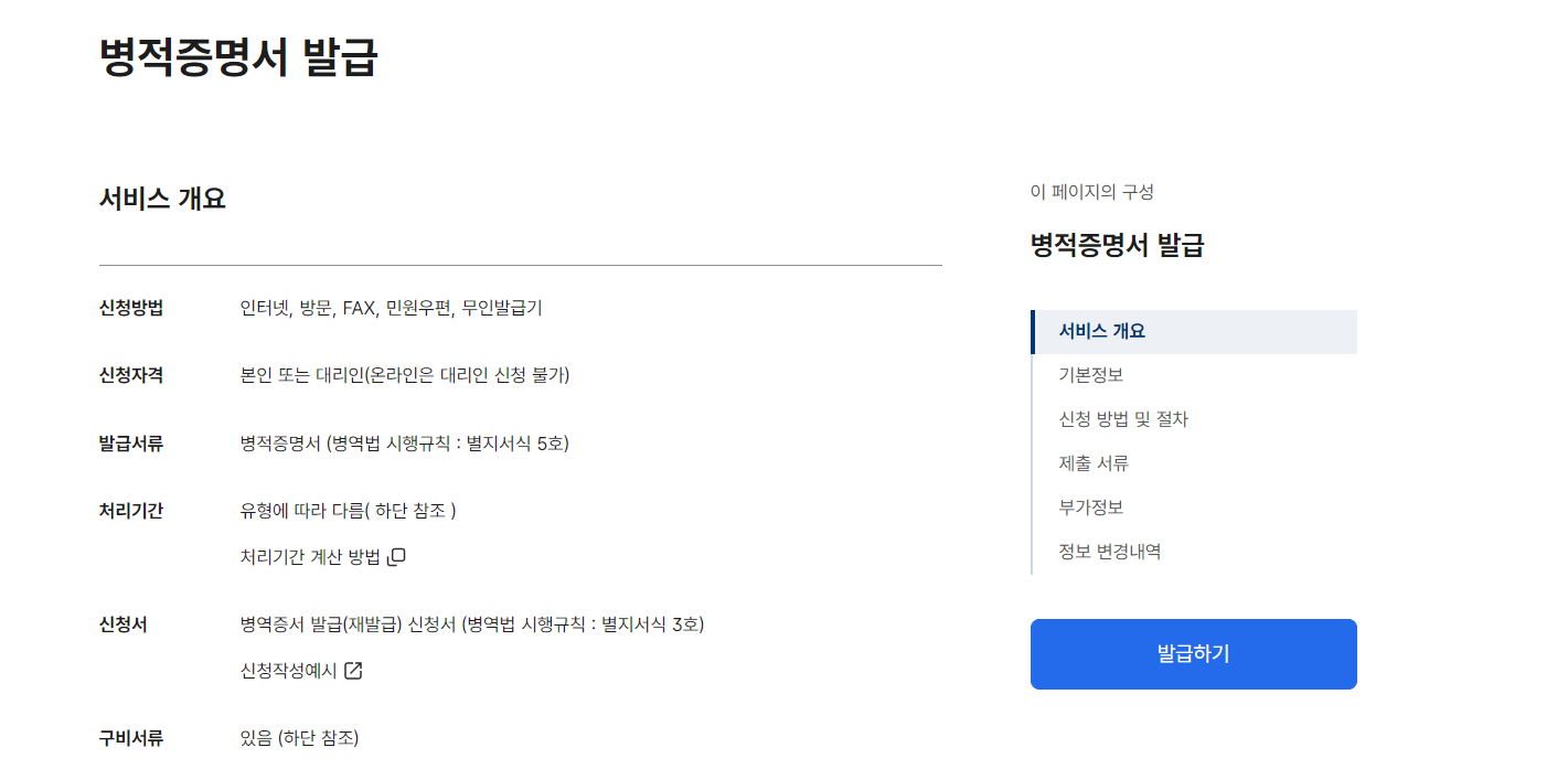 병적증명서 인터넷발급