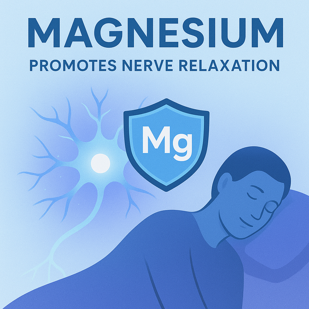 마그네슘(Mg) 아이콘이 신경세포를 감싸며 보호하는 장면