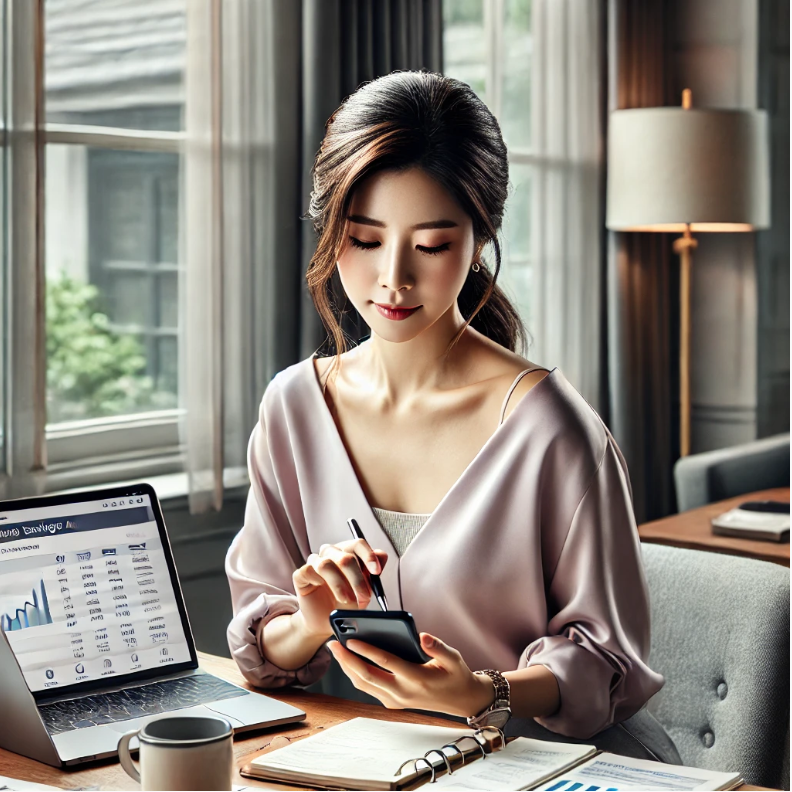 파킹통장 개설하는 30대 미혼 여성 이미지