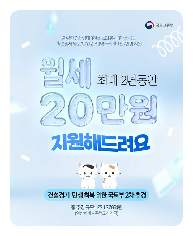 월세 최대 2년동안 20만원 지원해드려요
