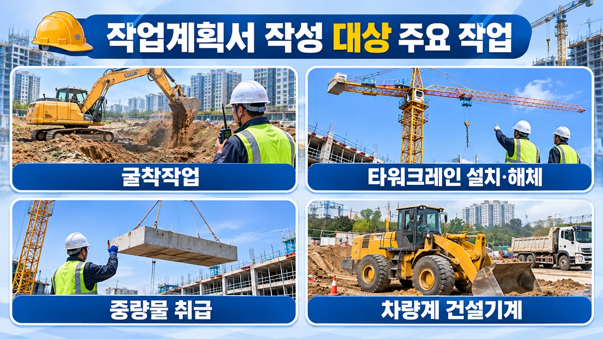 작업계획서 작성 전에 사전조사 내용과 작업별 필수 항목을 확인하는 절차를 보여주는 흐름도
