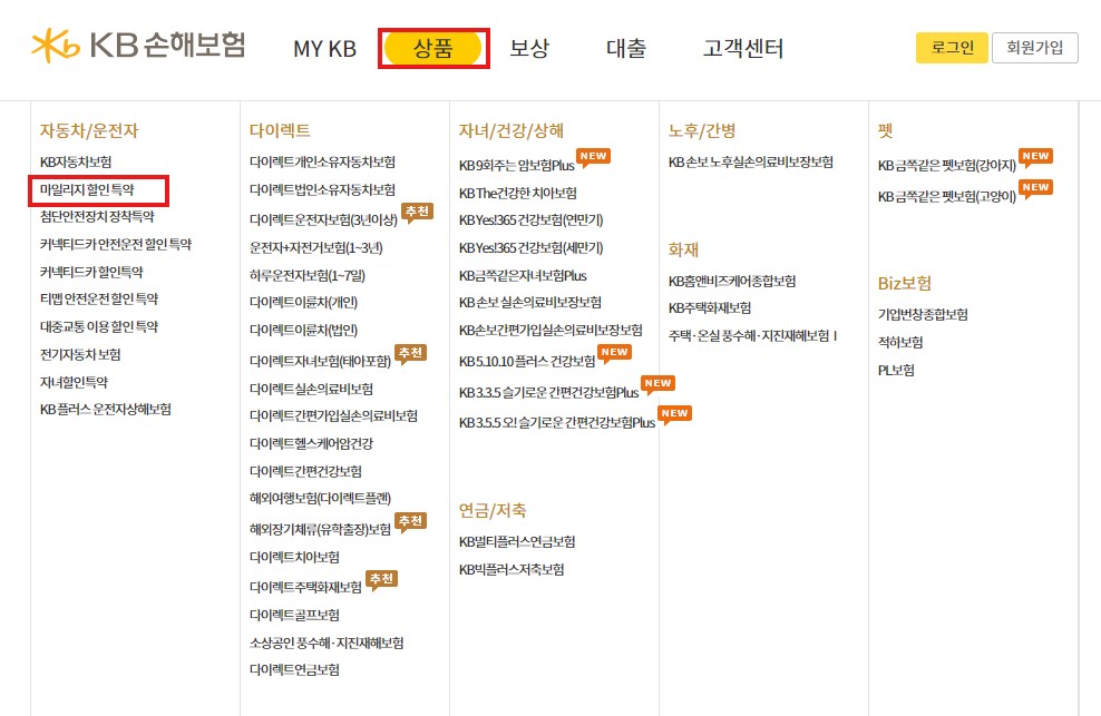 KB자동차보험 마일리지특약 할인율