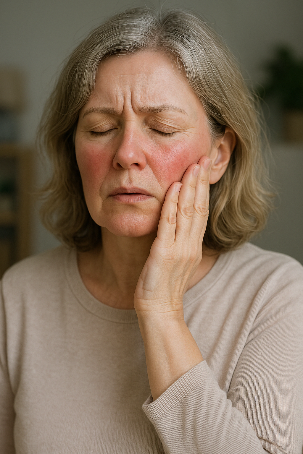 갱년기 홍조 증상으로 고민하는 여성