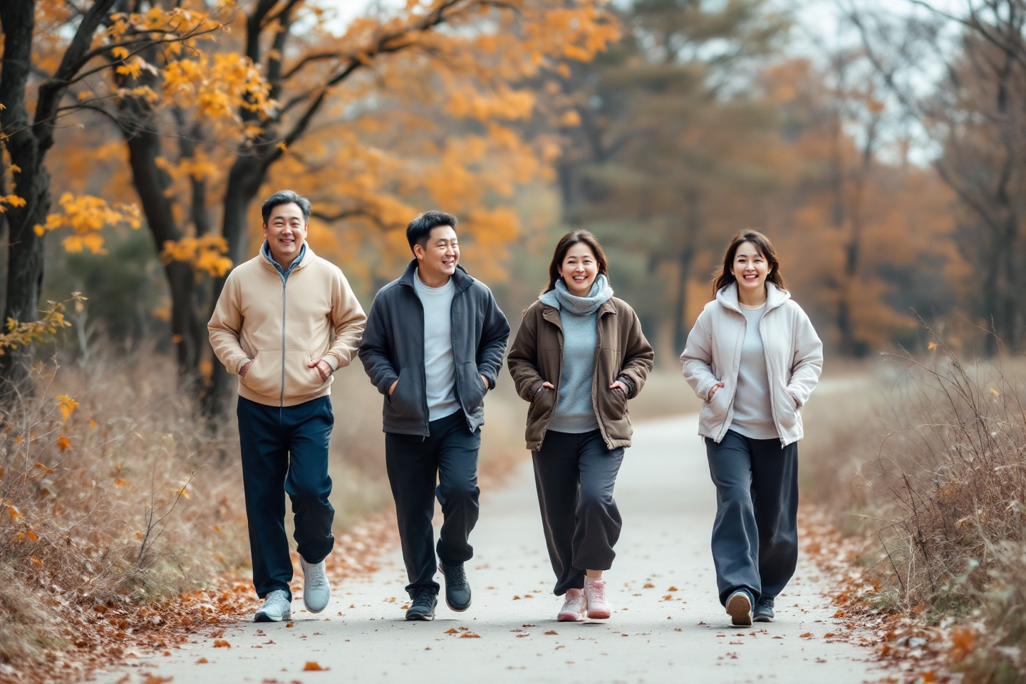 빠른 속도로 걷는 운동을 하고 있는 사람들