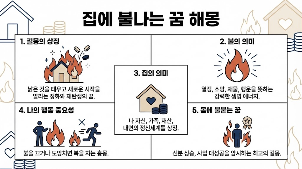 집에 불나는 꿈 해몽 5가지(인포그래픽)