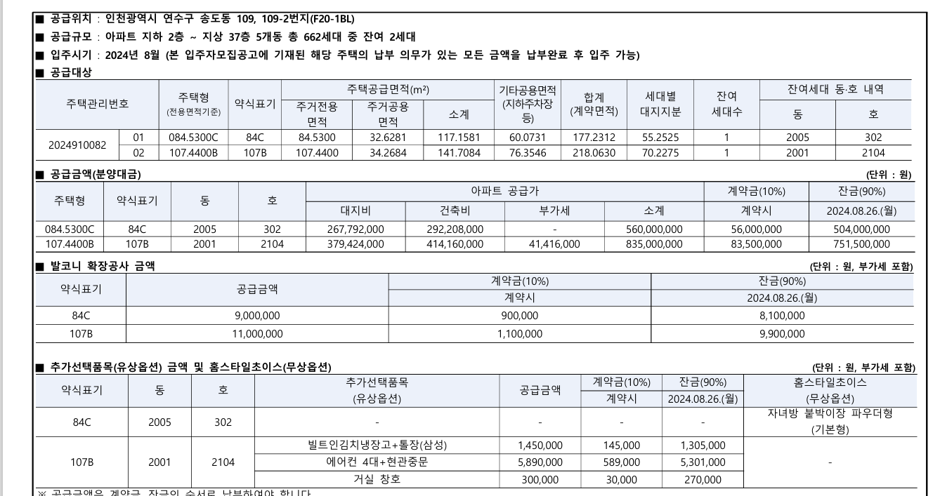 더샵 송도 프라임뷰 분양가