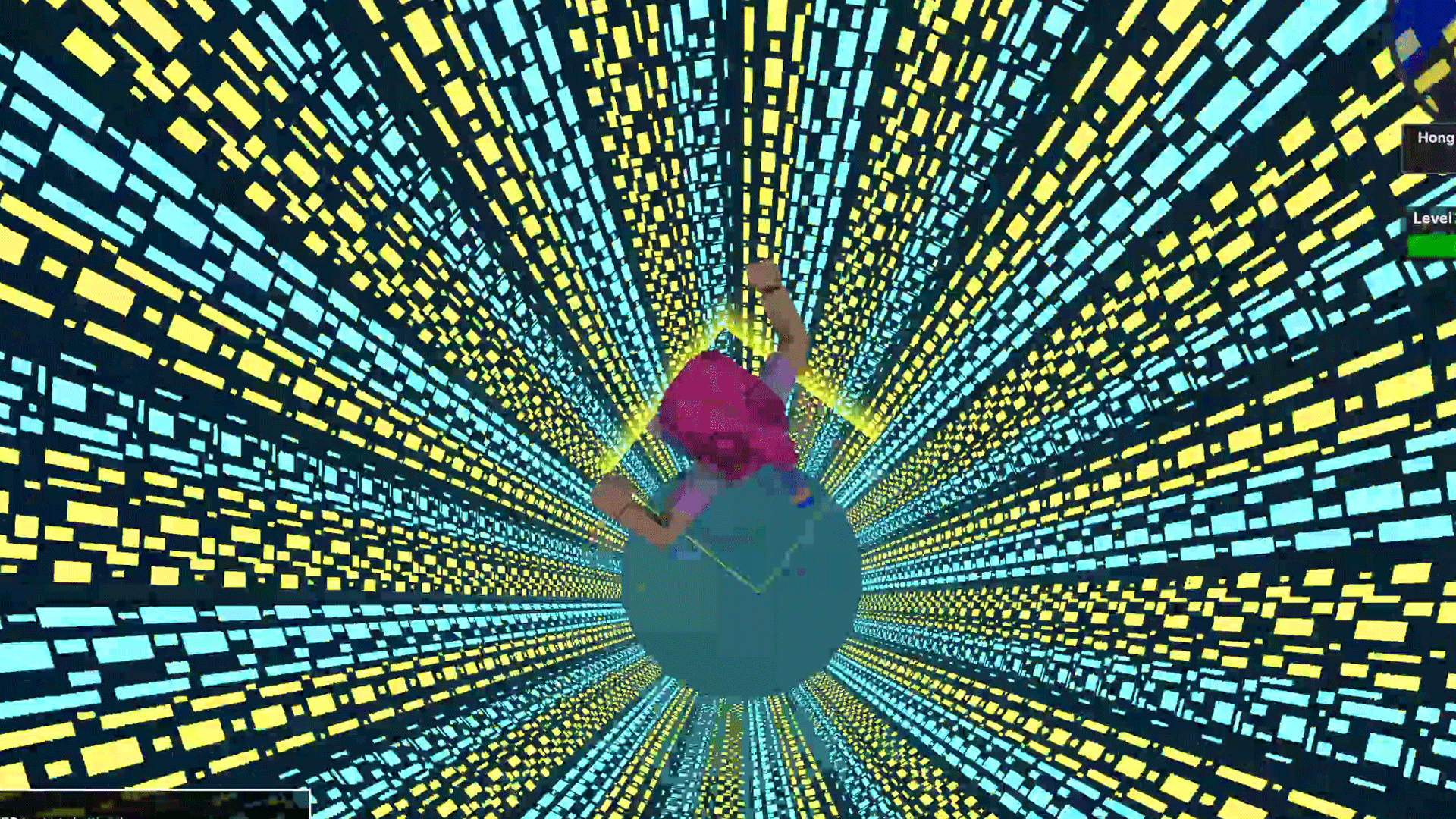 화려한 빛으로 장식된 기둥 속으로 떨어지는 중이다.