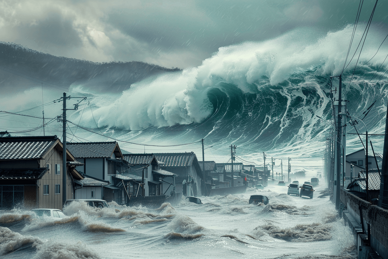일본-마을을-덮치고-있는-해일-이미지