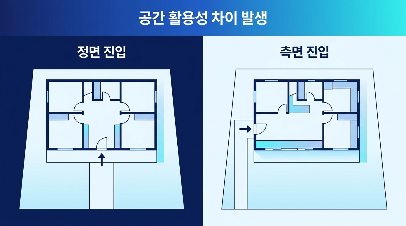 주출입구 진입방식에 따른 공간활용성 차이 발생