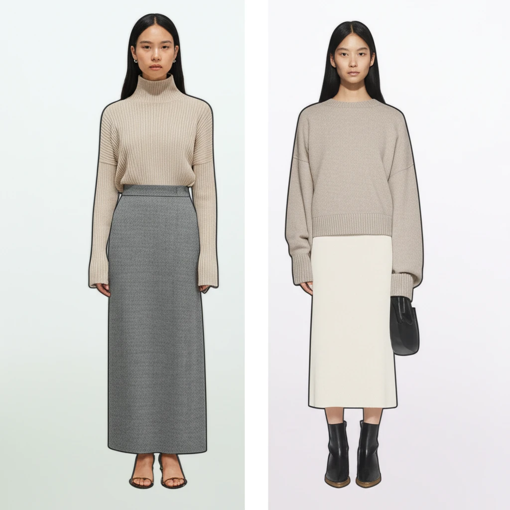 니트 스커트 코디 팁: 체형 커버 스..