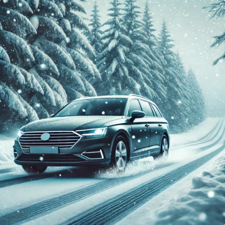 겨울철 주행 하는 자동차 이미지