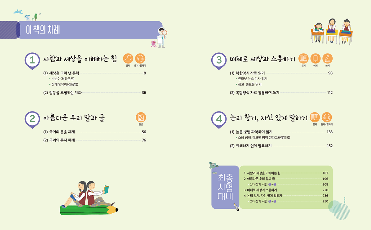 중학교 국어 2-2 평가문제집 강양희 교과서편 목차