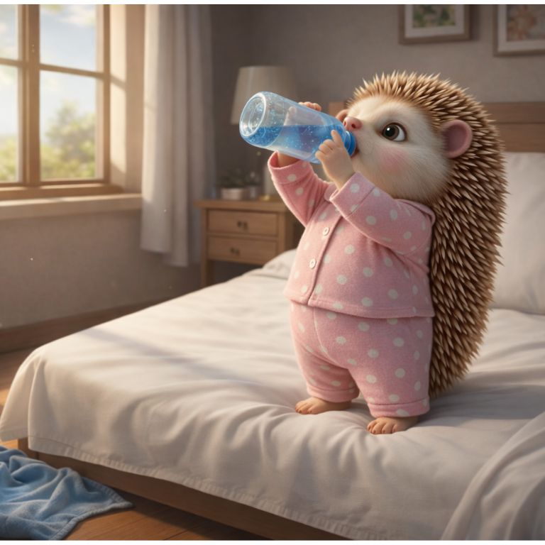 잠자고 일어나서 구강이 건조하여 물을 마시고 있는 도치씨의 딸