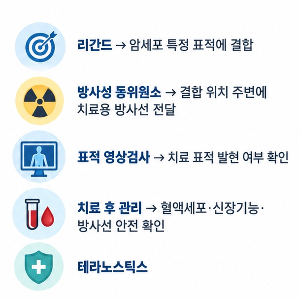 리간드 방사성 동위원소 표적 영상검사 치료 후 관리의 역할을 정리한 방사선 리간드 치료 이미지