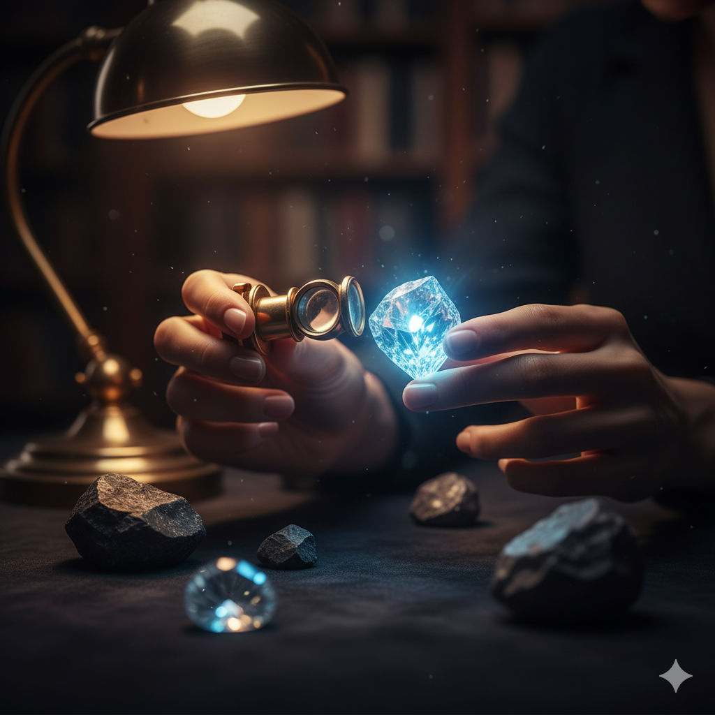 보석을 감정하는 전문가 (키워드 발견 비유)