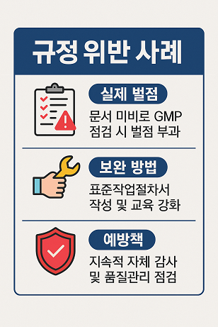 GMP 규정 위반 사례 관련 사진