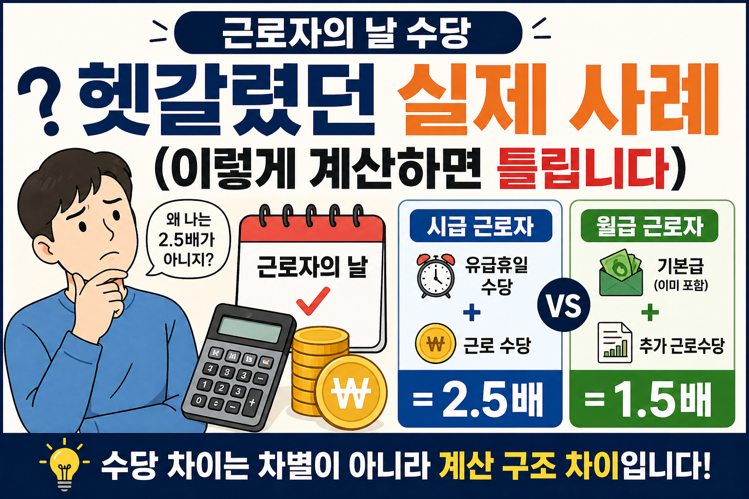 근로자의 날 수당 실제 사례 시급 월급 차이 계산 방법 2.5배 1.5배 헷갈리는 이유 정리