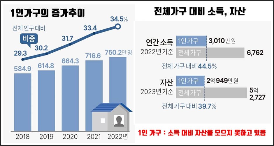 1인가구증가추이와 소득 &amp; 자산