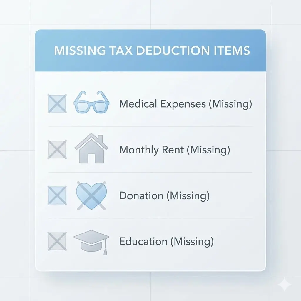 연말정산에서 자동으로 누락될 수 있는 의료비 공제 항목을 체크리스트 형태로 설명한 인포그래픽