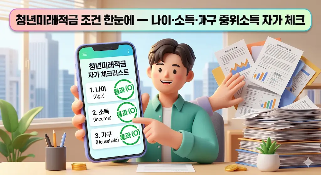 청년미래적금 조건 한눈에 &mdash; 나이&middot;소득&middot;가구 중위소득 자가 체크