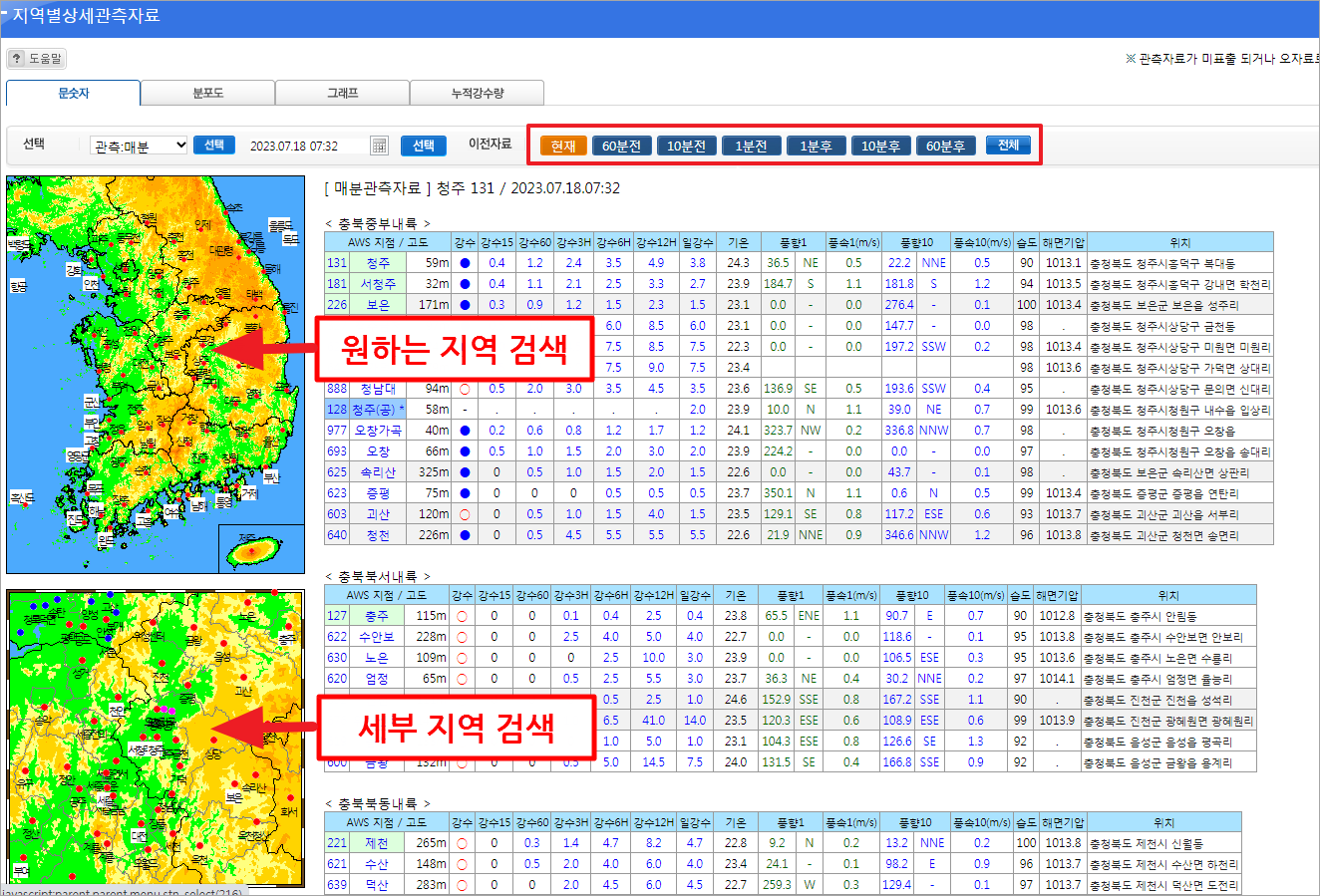 기상정보 확인하기