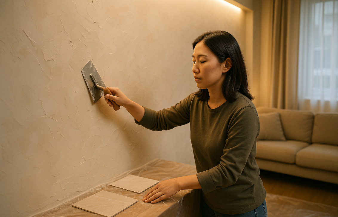 아트월을 꾸미고 있는 주부