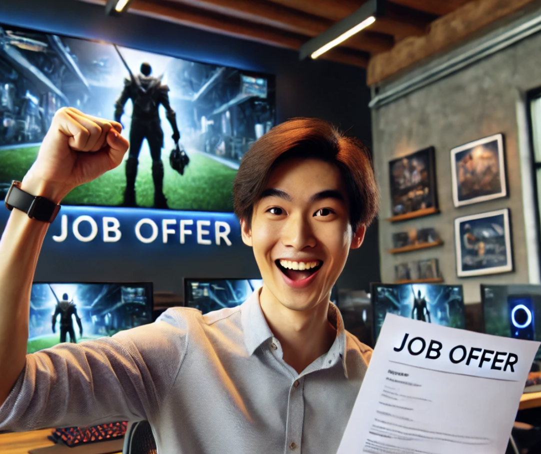 게임 회사 취업에 성공한 모습의 사진