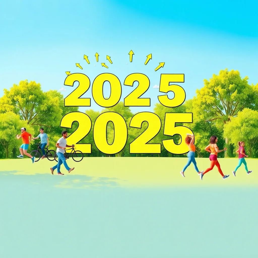 건강한 사람들의 모습과 2025년 목표를 담은 슬로건 등을 결합하여 희망찬 미래를 보여줍니다