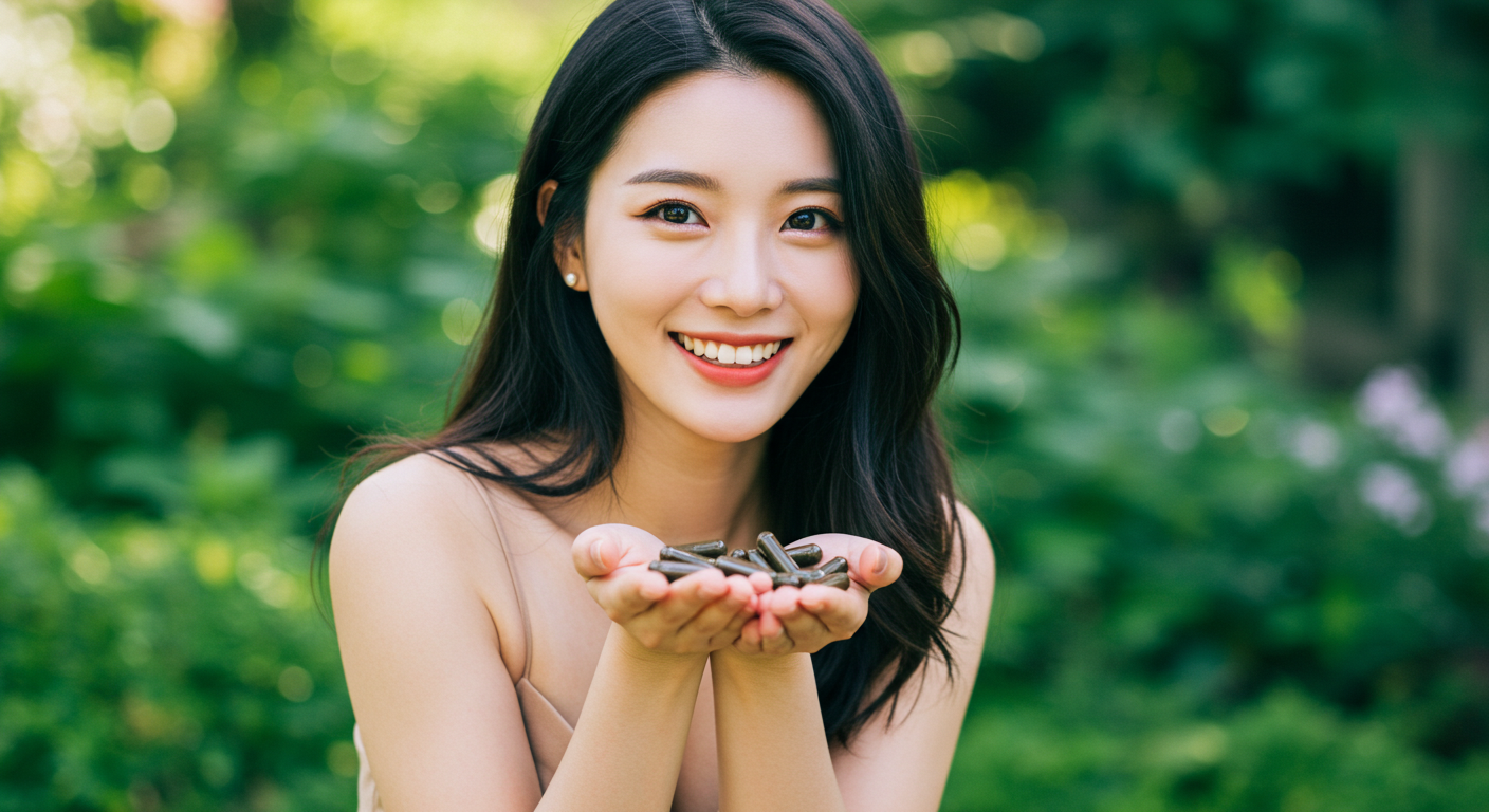 간 영양제를 먹는 여자