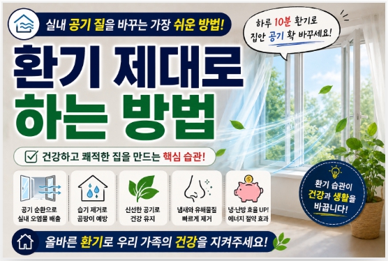 실내 공기 환기 제대로 하는 방법을 설명한 이미지