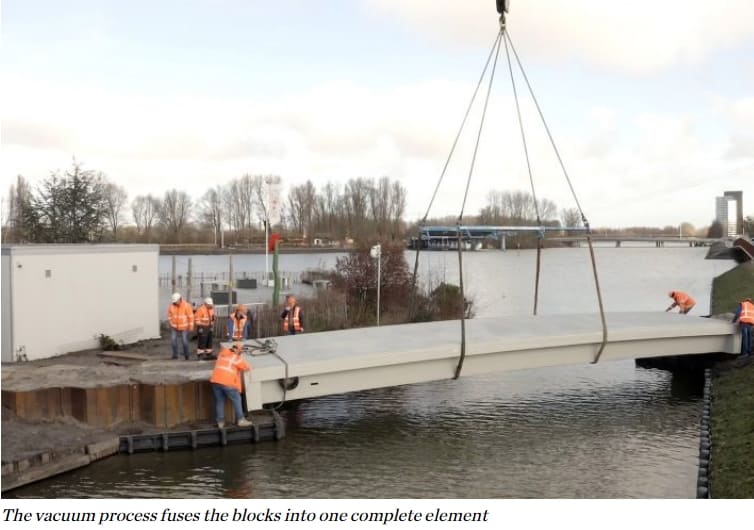 아인트호벤 공대의 교량 사용 철 대체 재료 가능성 입증 노력 VIDEO: Smart Circular Bridge built with flax completes in The Netherlands