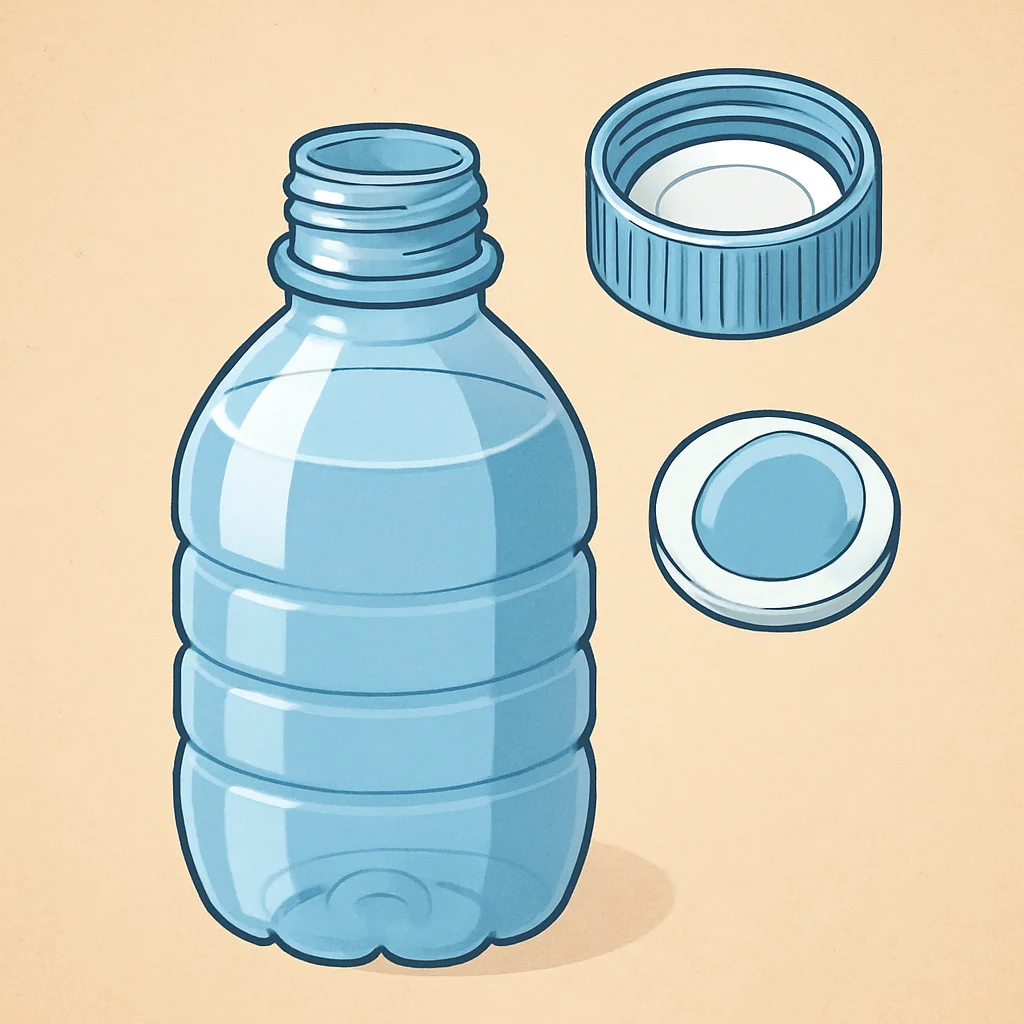 생수병과 분리된 뚜껑 속 고무 마개를 보여주는 일러스트