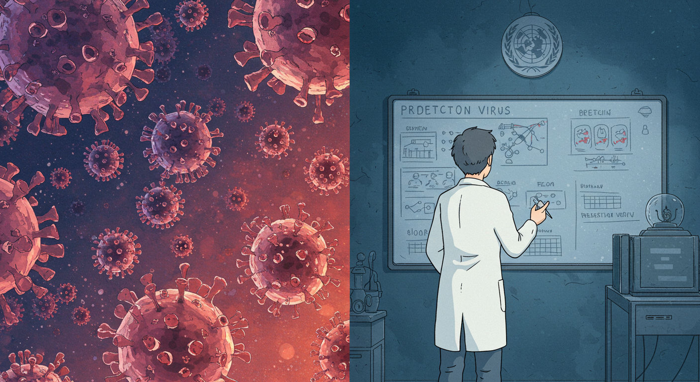 변이하는 독감 바이러스와 백신 예측 장면