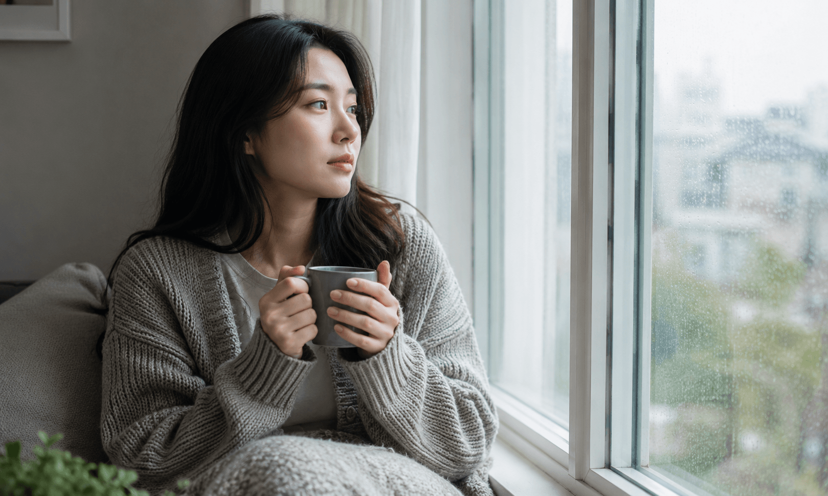창가에 앉아 생각에 잠긴 여성, 경증 우울증과 만성 우울증 자가진단