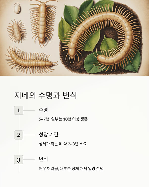 지네는 수명이 얼마나 되며 번식은 가능한가요?